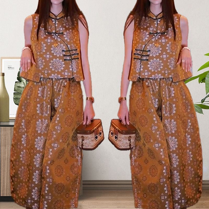 Set Rompi Gaya Cina Baru Musim Panas Wanita dan Celana Lebar