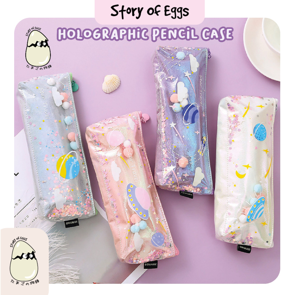 

Holographic Pencil Case Cute and Aesthetic l Permium Quality Kotak Pensil l Pouch Make Up