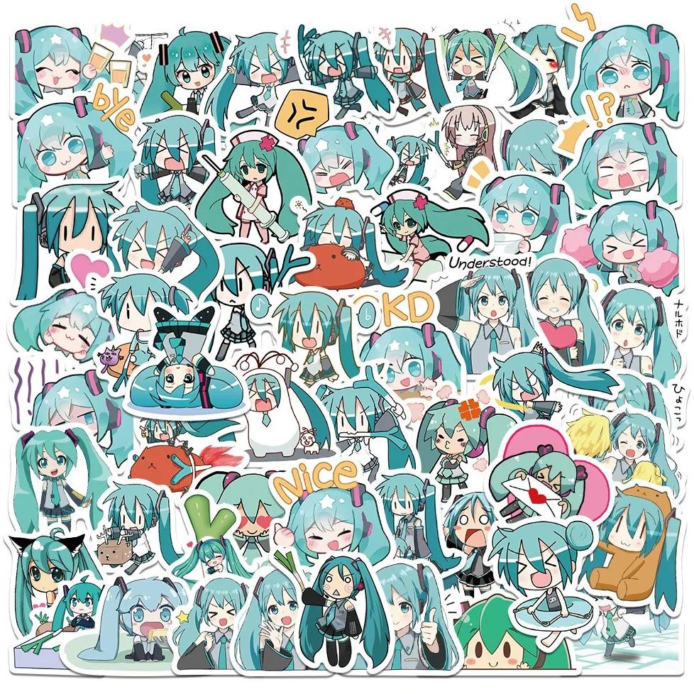 

65Pcs Hatsune Miku Sticker Pack Waterproof Phone Case Cartoon Journaling Stationery Kawaii Packaging Cute Laptop Skin
