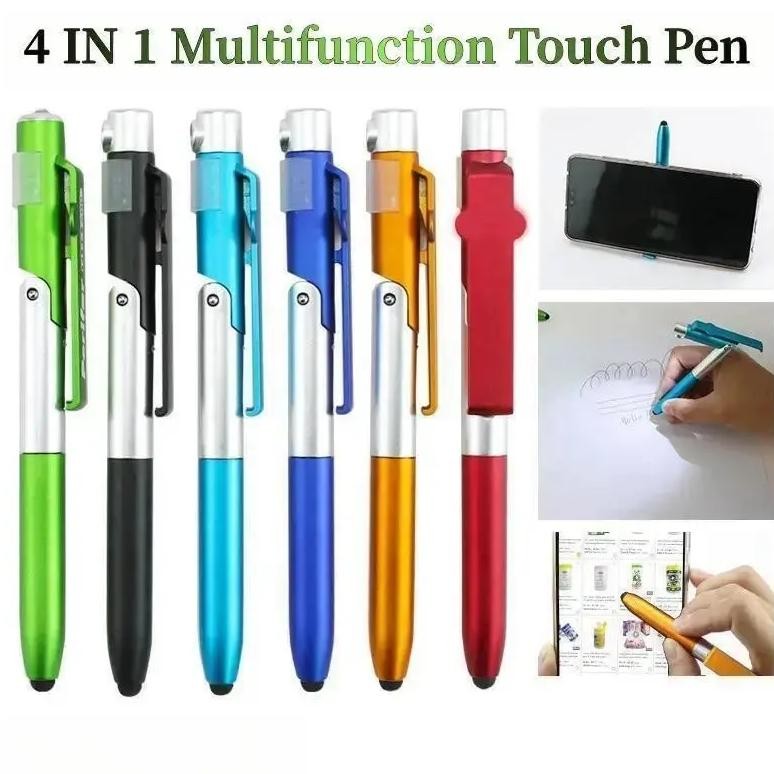 

4 In 1 Multifunction Touch Pen Ballpoint Pens With Led Light Folding Stand For Phone Holder Night Reading Stationery Pencil