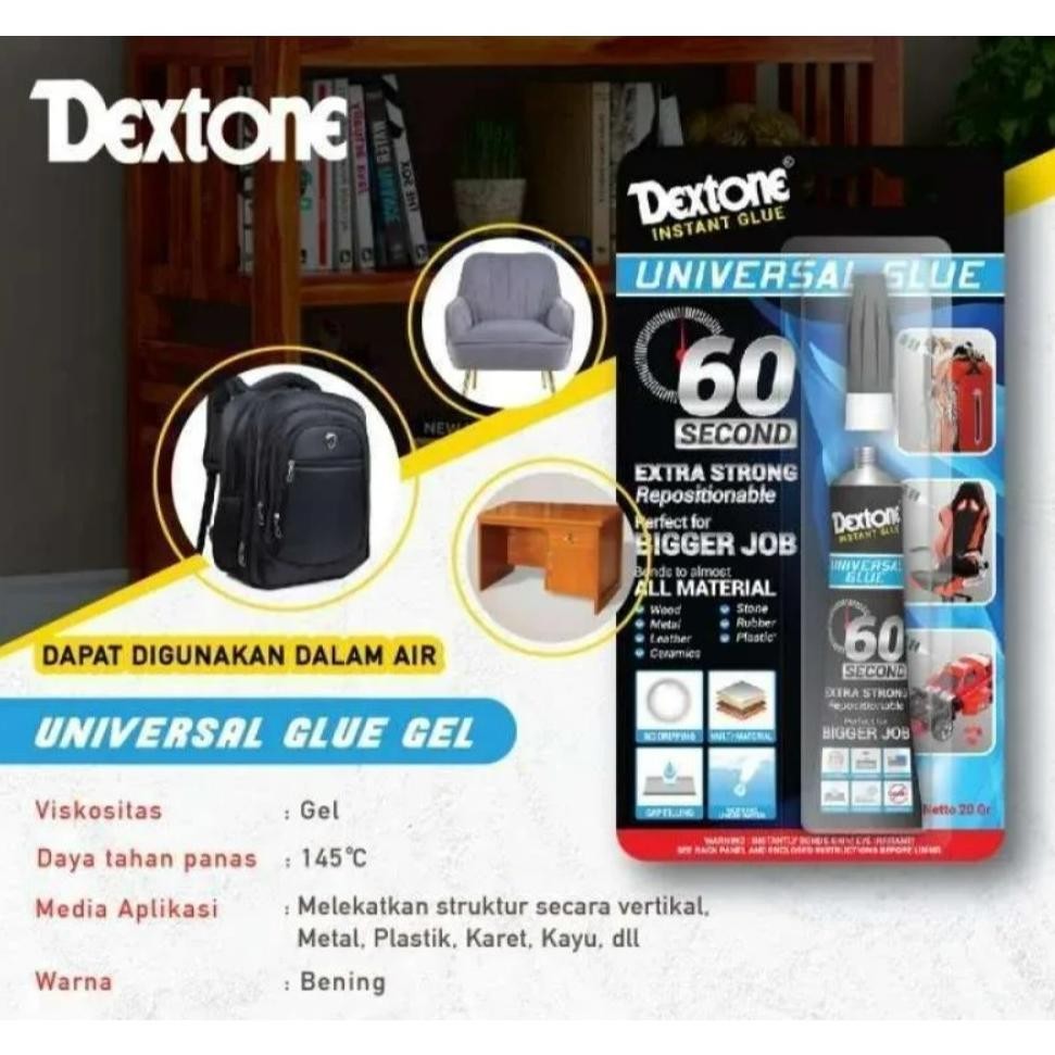 

Dextone Instant Glue Super Strong Universal Glue Gel Lebih Kental Aman 60 SECONDS 20GR