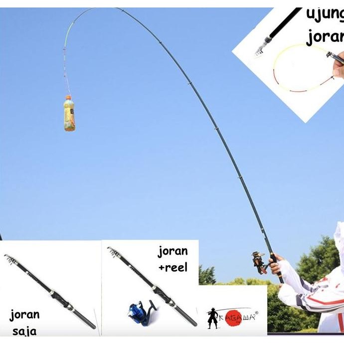 Joran Pancing Telescopic Tegek Joran Kolong Ruas Pendek Warna Hitam