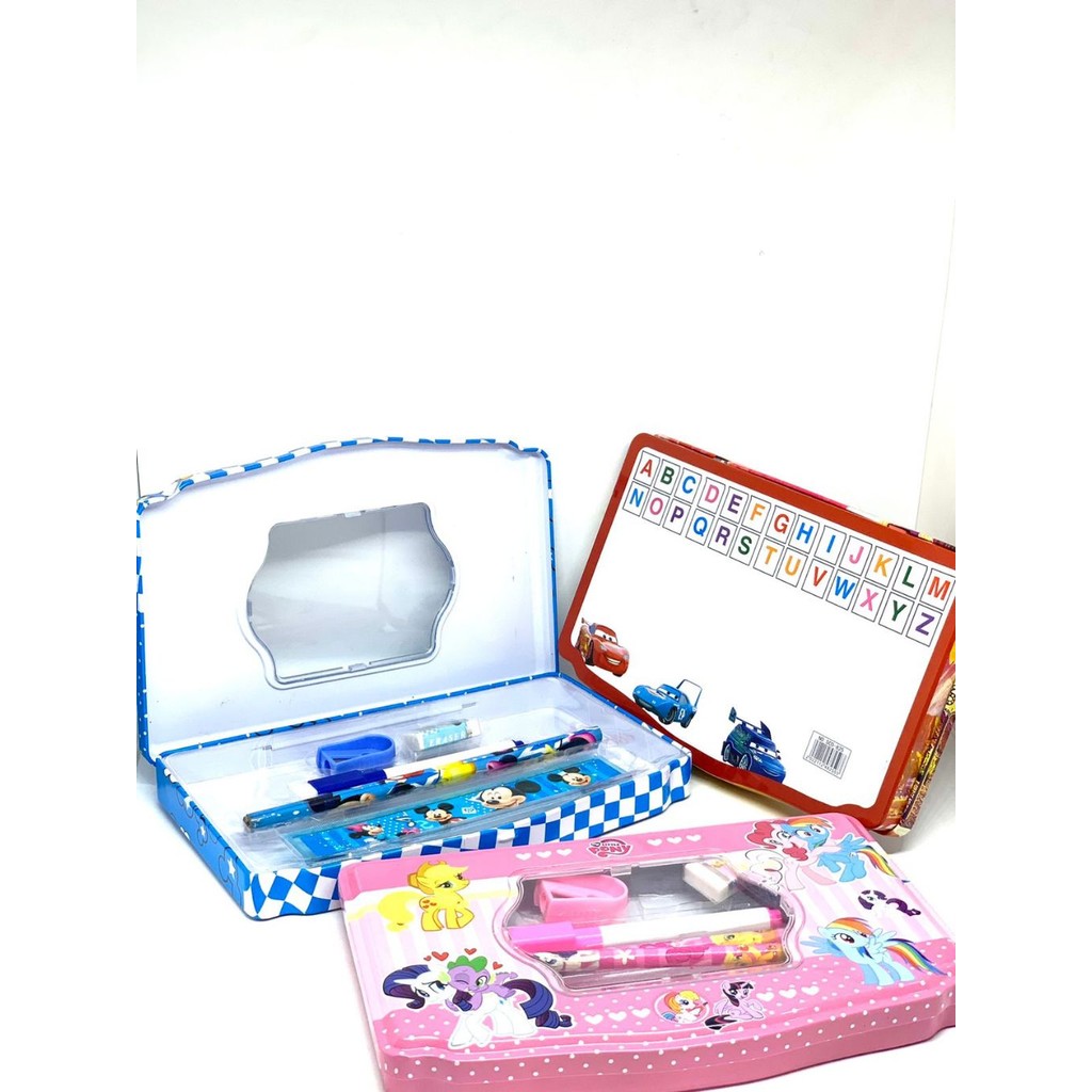 

JUMBOO KOTAK PENSIL KALENG + PAPAN TULIS + ISI / pencil case set white board SCO-825