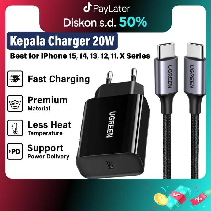 SALE UGREEN CHARGER IPHONE 20W KEPALA CHARGER TYPE C FAST CHARGING 14 15 16 PRO MAX ORIGINAL