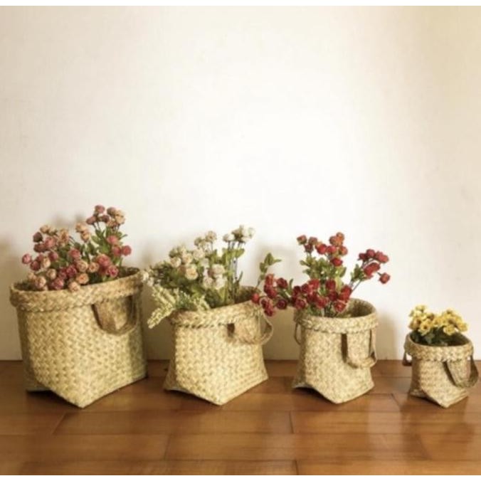 

Baru Tas Purun Tradisional - Bakul Purun Vas Bunga Kecil Handmade Dekorasi Unik