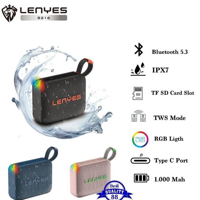 LENYES S216 Wireless Speaker Bluetooth 5.3 Portable Waterproof IPX7 RGB Light Music Box TWS