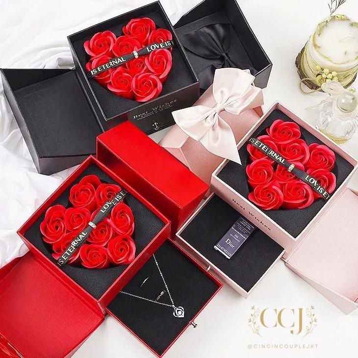 Eternal Love Promise Ring Box Hidden Jewelry Box Cincin Nikah Lamaran Tempat Kotak Bunga Mawar Diput
