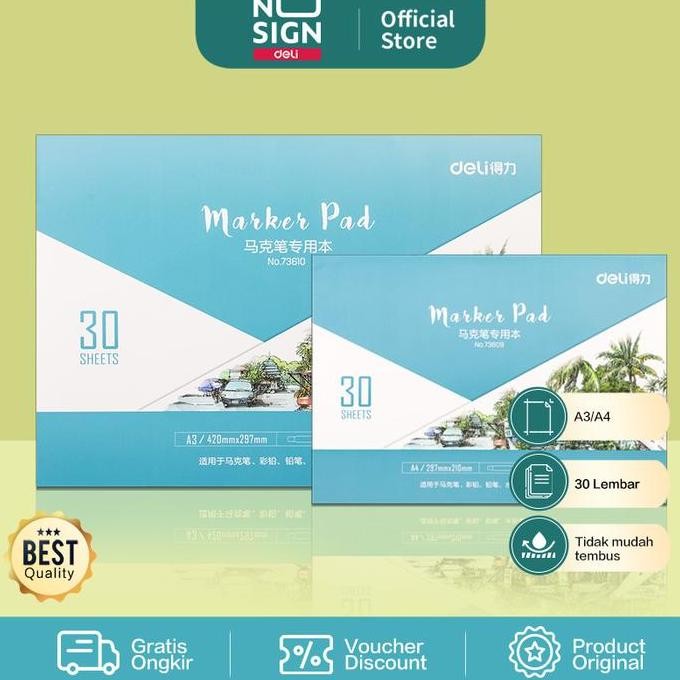 

Sale Deli Marker Pad / Sketch Book Kertas Gambar Spidol A4 30 Lbr 73609