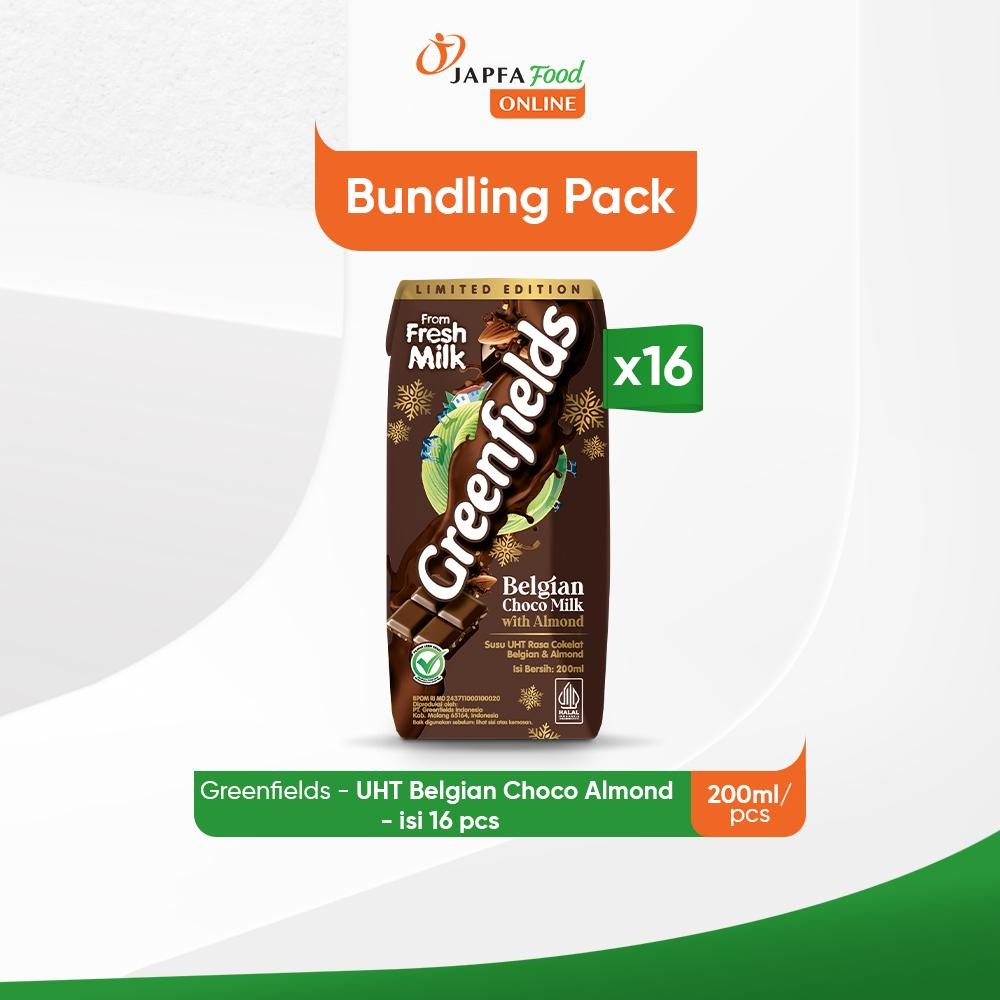 

Greenfields Susu UHT Belgian Choco Almond 200ml - Isi 16 pcs - 100% Fresh Milk dari Greenfields Farm