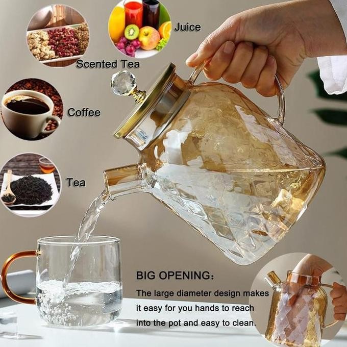 Produk Baru Teko Pitcher Kaca Ukuran Besar Tutup Kayu - Teapot Borosilicate Transparan