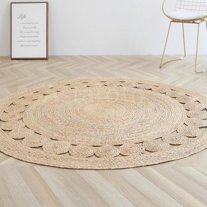 Karpet Bulat Tenun Tangan Karpet Rotan Buluh Air Buatan Tangan Untuk Kamar Tidur Tanaman Alami Karpe