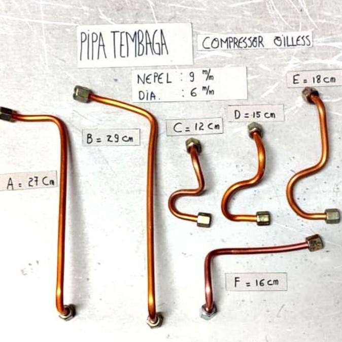 siap kirim pipa tembaga kompresor tanpa oli | nepel 9mm varian oilless air compressor