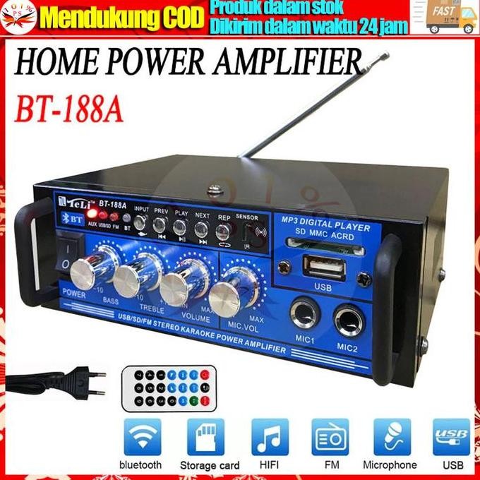 Amplifier Mini Bluetooth BT-188A Power Amplifier Bluetooth EQ Audio Karaoke Home Theater FM Radio 60