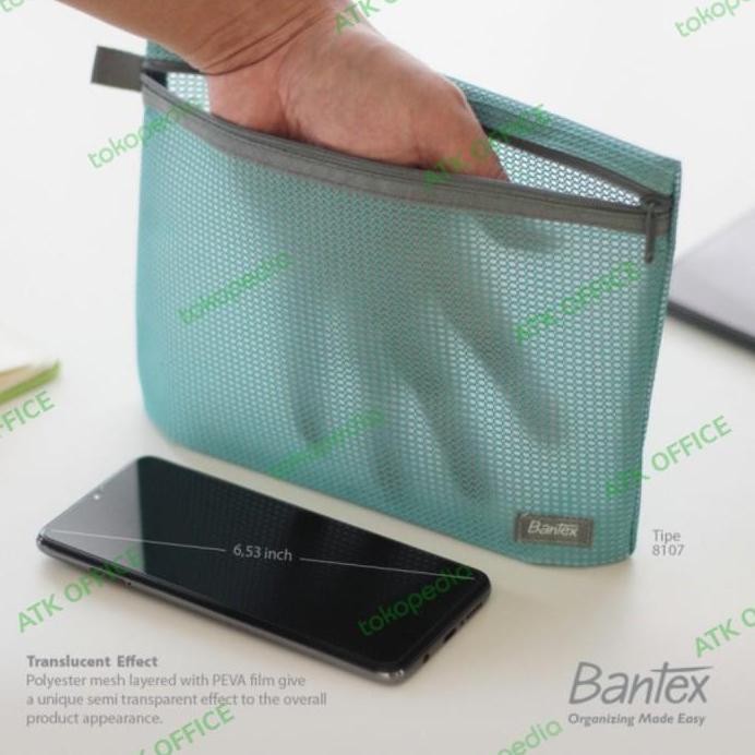 

New Bantex Sky Blue Zipper Storage Pouch Handbag Pencil Case 8107 24x17cm