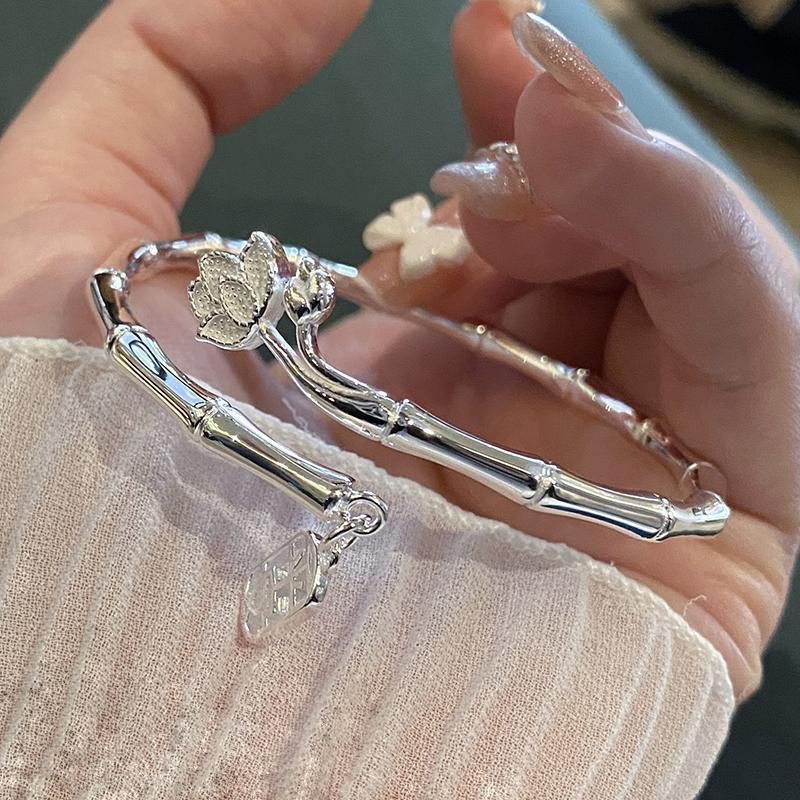 Gelang Perak Simpul Bambu Wanita Perak Murni9999Gelang Perak Murni Bambu yang Damai