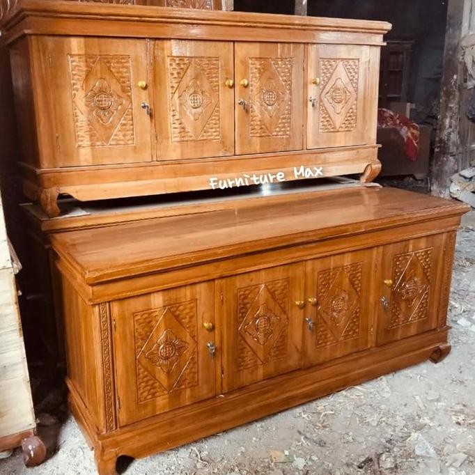 BUFET KAYU JATI RAK TV JATI 4 PINTU DISWAR MEJA JATI