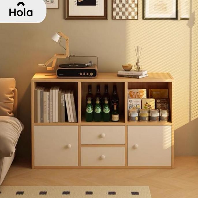 Lemari Buku Laci Tutup Slot Luas Kayu Kokoh Minimalis Serbaguna