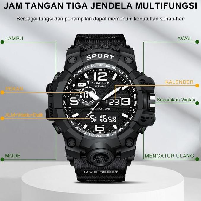 Sunlifex Jam Tangan Pria Original Jam Digital Olahraga Tali Silikon