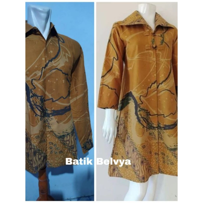 set couple batik motif kuning tanda tangan / Batik sragen / batik solo / dress batik / tunik batik /