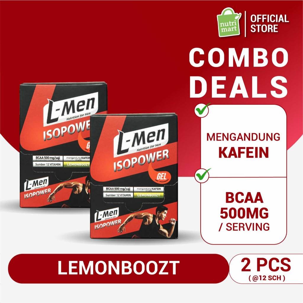Twin Pack - L-Men Isopower Gel Lemonboozt Showbox 12 Sachet - Energy Gel untuk Pelari Runner Multika