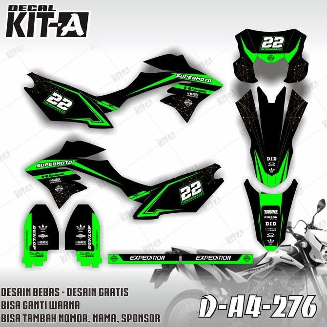 Decal Kawasaki New Dtracker motif supermoto hitam hijau D-A4-276
