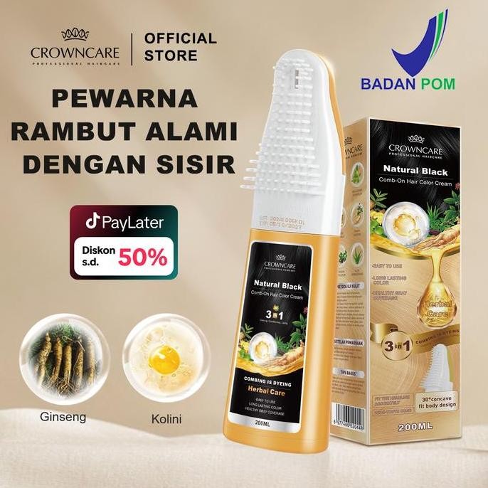 Original CrownCare Hair Coloring Shampoo Uban 200ml - Shampo Pewarna & Penghitam Rambut Uban BPOM