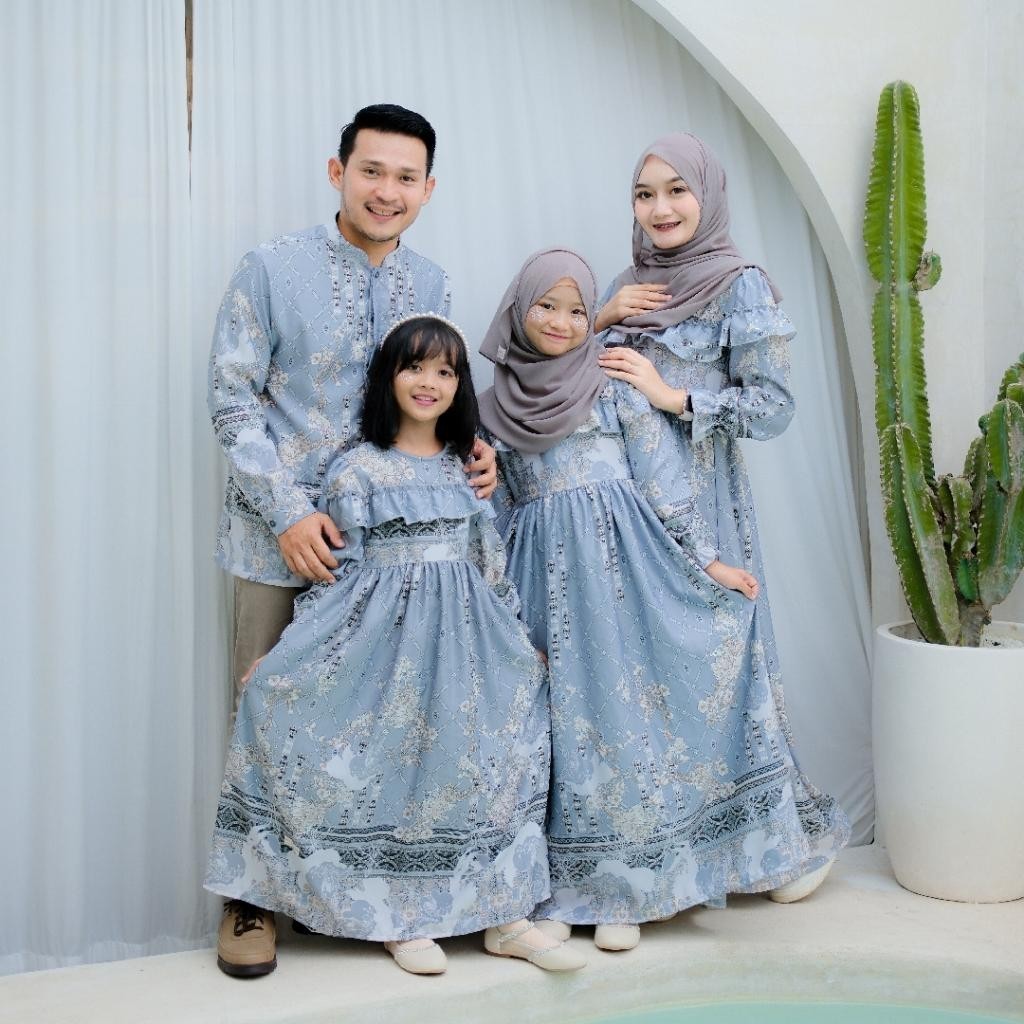 Bsh Baju Couple Keluarga Marina Vol. 2 Silver Series By Baby Malika | Set Gamis Koko Terbaru Lebaran