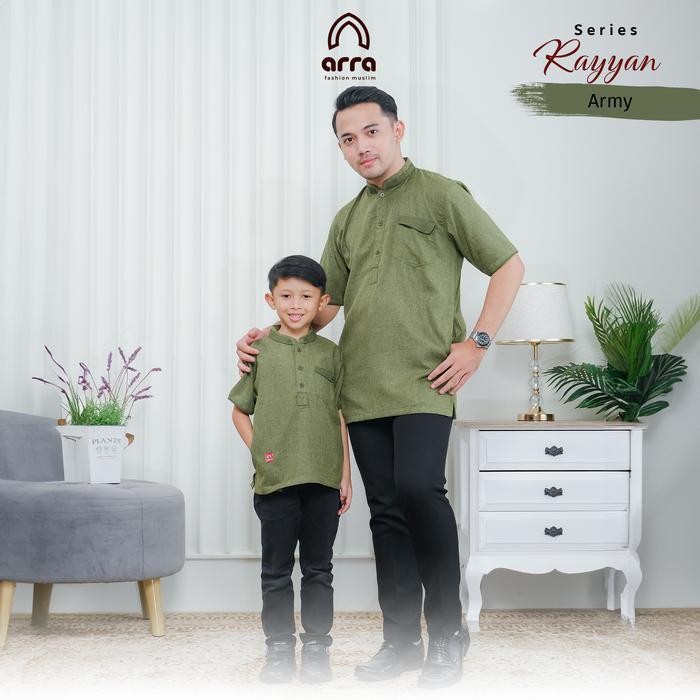 Bsh Baju Sarimbit Couple Keluarga Gamis Koko Arra Rayyan Army Premium