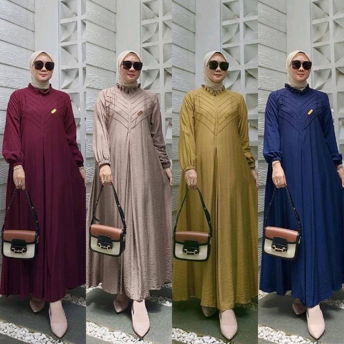 EF SHANUM DRESS Gamis Muslim Wanita Polo Linen Cantik Kekinian Variasi Rempel