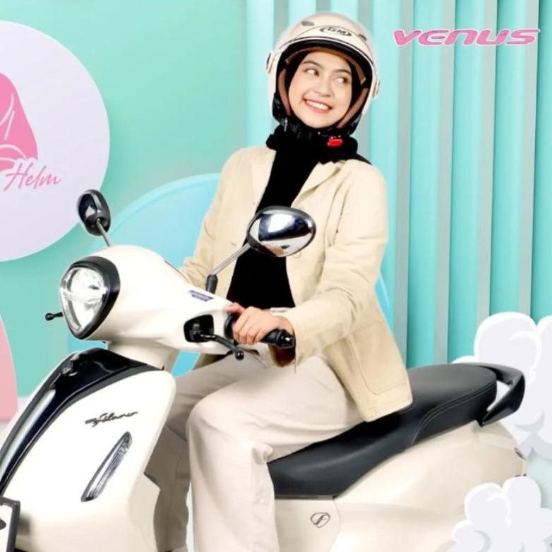 Helm Gm Venus Hijab Original / Helm Motor Retro Hijab / Helm Motor Vespa / Helm Motor Matic Kekinian