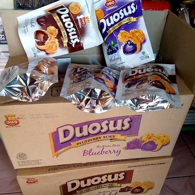 

DUOSUS 35gr (1 DUS ISI 30 PCS) Kue Soes Isi Coklat, Blueberry Cemilan Snack
