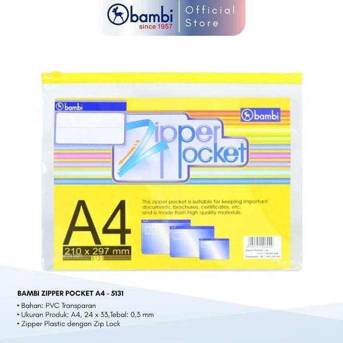 

Original Bambi Organizer Map Dokumen A4 Zipper Pocket PVC Transparan Original