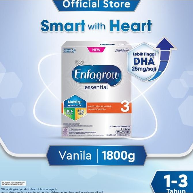 

Enfagrow Essential 3 Susu Formula Anak 1 - 3 Tahun Vanila 1800 gr AS