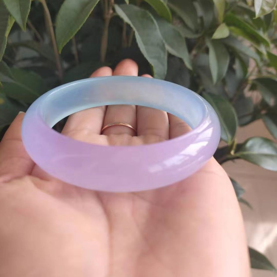 Gelang Giok Es Warna Jadeite Gelang Giok untuk Wanita Giok Setengah Ungu Minyak Ringan Kuarsit Giok