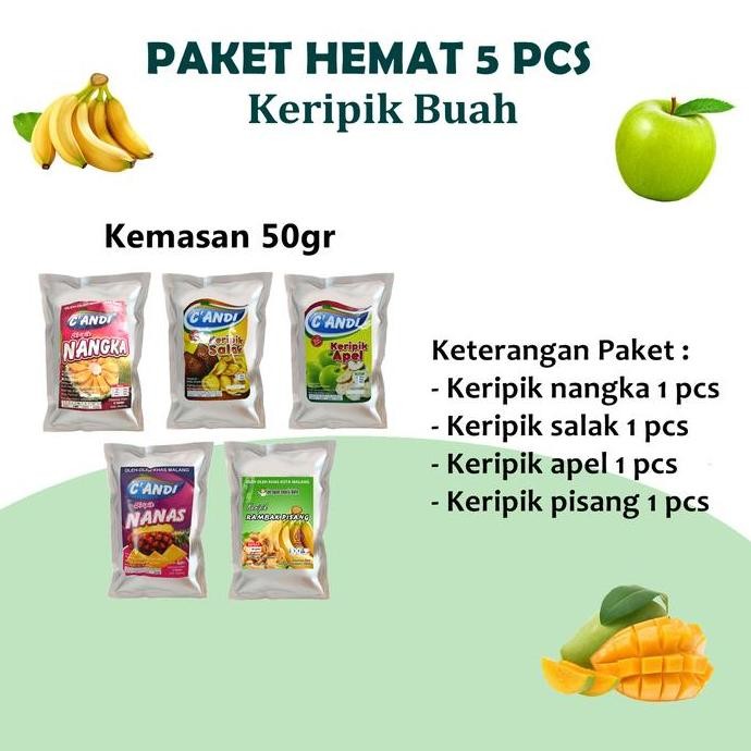 PAKET HEMAT 10 PCS KERIPIK BUAH  NANGKA APEL NANAS KEMASAN 50 GR KERIPIK NANGKA APEL SALAK BUAH KERI