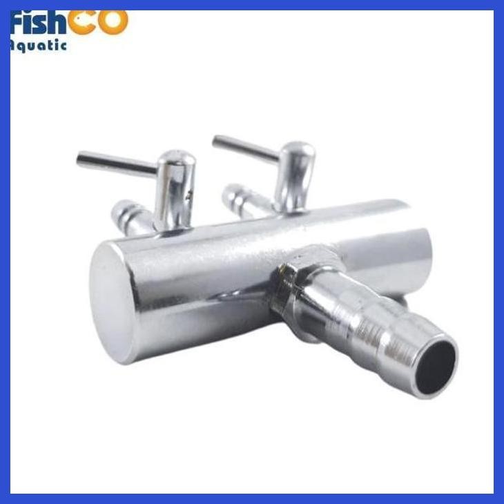 (RATUBEE) KERAN AERATOR NEKEL BESI/ STAINLESS SELANG UDARA 2 CABANG/ LUBANG PERALATAN AQUARIUM IKAN 