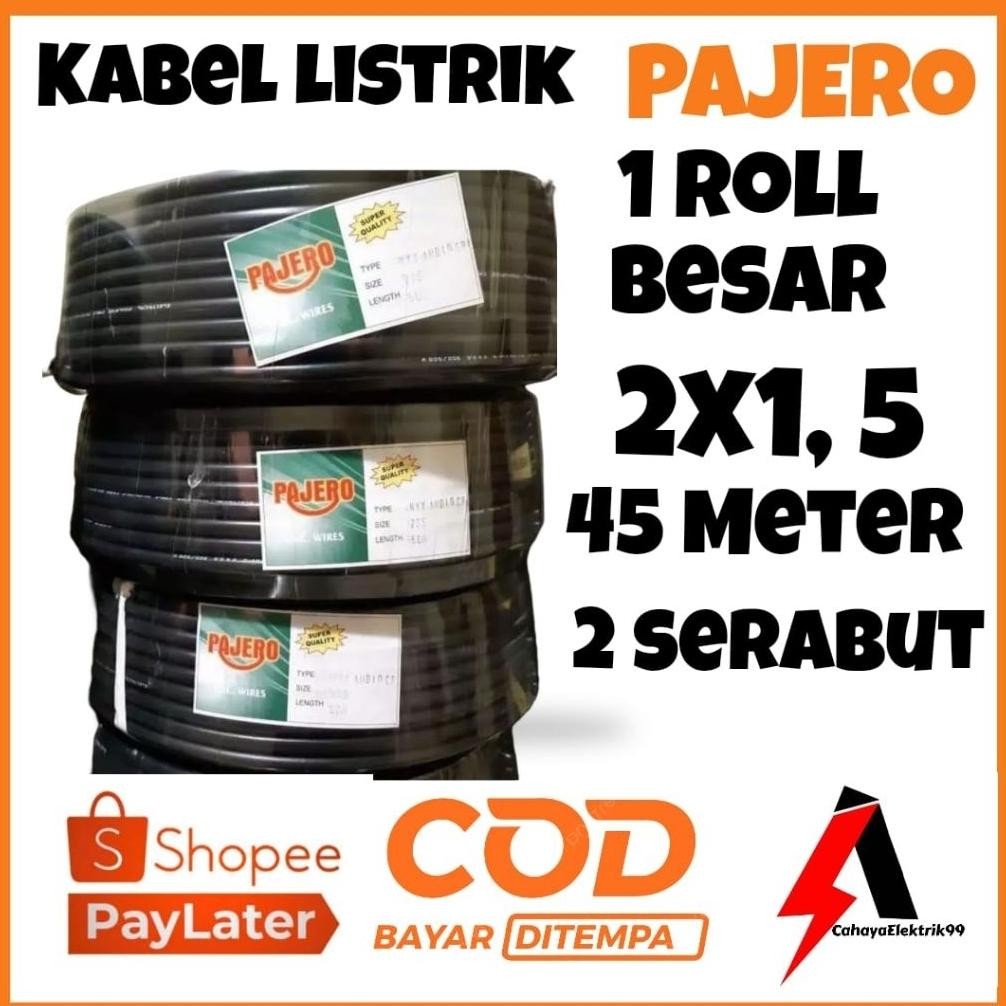 Siap Kirim Pajero Kabel Listrik NYM 2x1.5 Serabut Tebal Hitam Tembaga SNI Roll 50 Yard