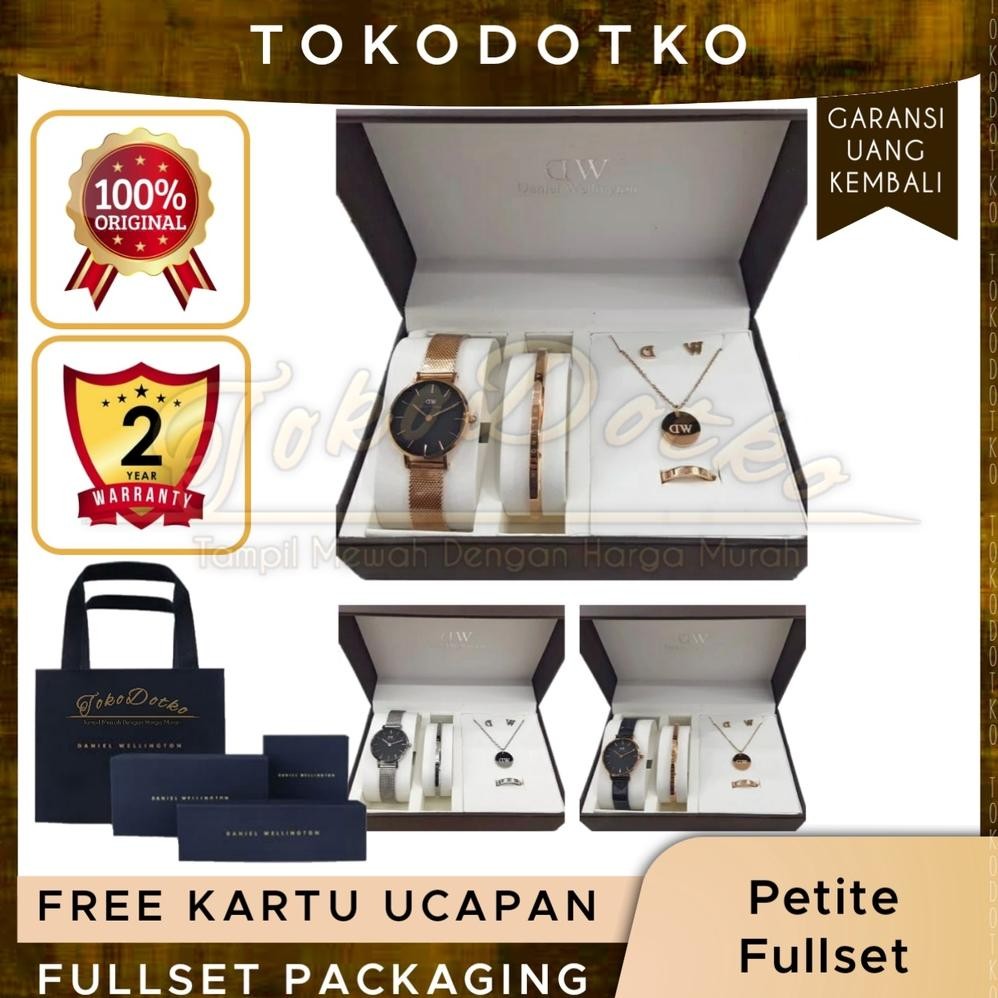 Siap Kirim Jam Tangan DW Daniel Wellington Wanita Original Fullset Free Kalung Gelang Anting Kartu U