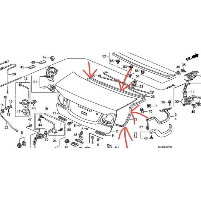 Karet Balon Bagasi Weatherstrip Trunk Lid Honda Civic FD 2006-2012