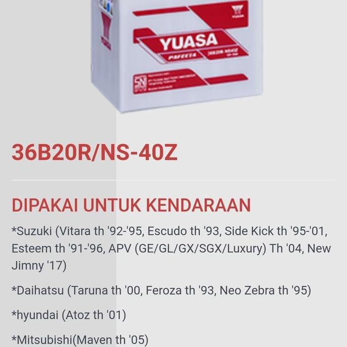 Aki Yuasa Pafecta Ns40Z /38B20R 35Ah Basah