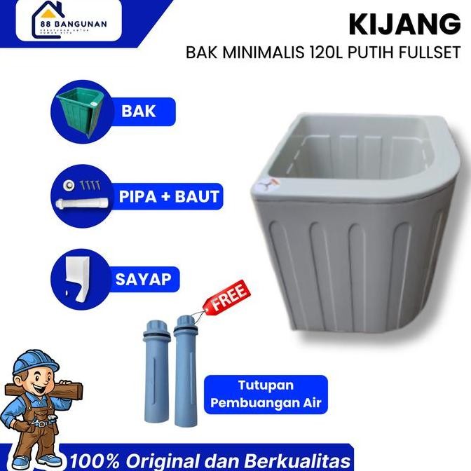 BAK AIR KAMAR MANDI PLASTIK 55 SUDUT OVAL + SAYAP/ BAK AIR KIJANG FULLSET WARNA PUTIH murah