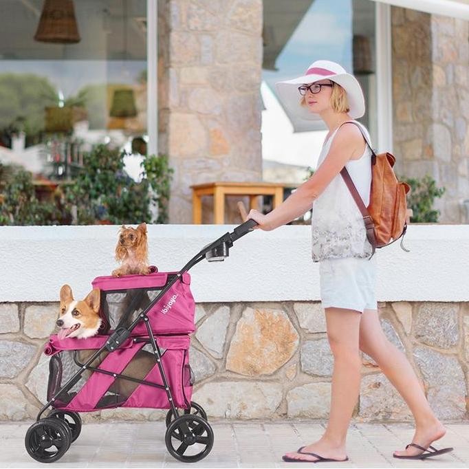 Luxury Pet Stroller Ibiyaya/ Stroller Anjing Kucing/ Double Cabin Pin