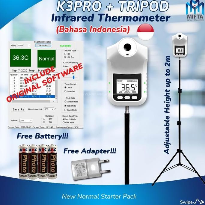 Terlaris K3 Pro & Tripod / Thermometer Infrared / Termometer Digital / K3 Pro