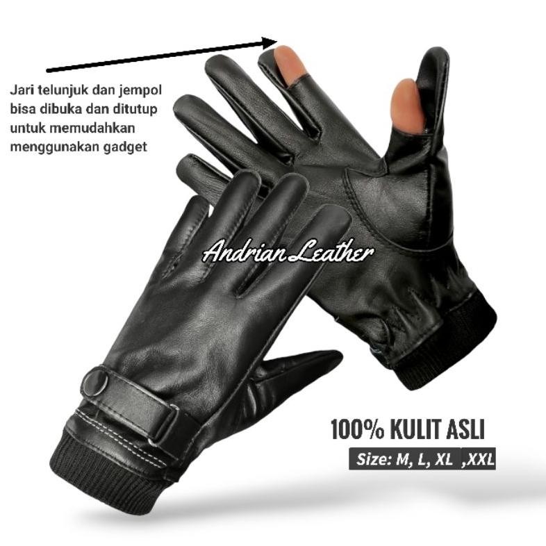 Sarung Tangan Motor Kulit Asli Pria Wanita / Sarung Tangan Winter / Sarung Tangan Kulit Half Finger 