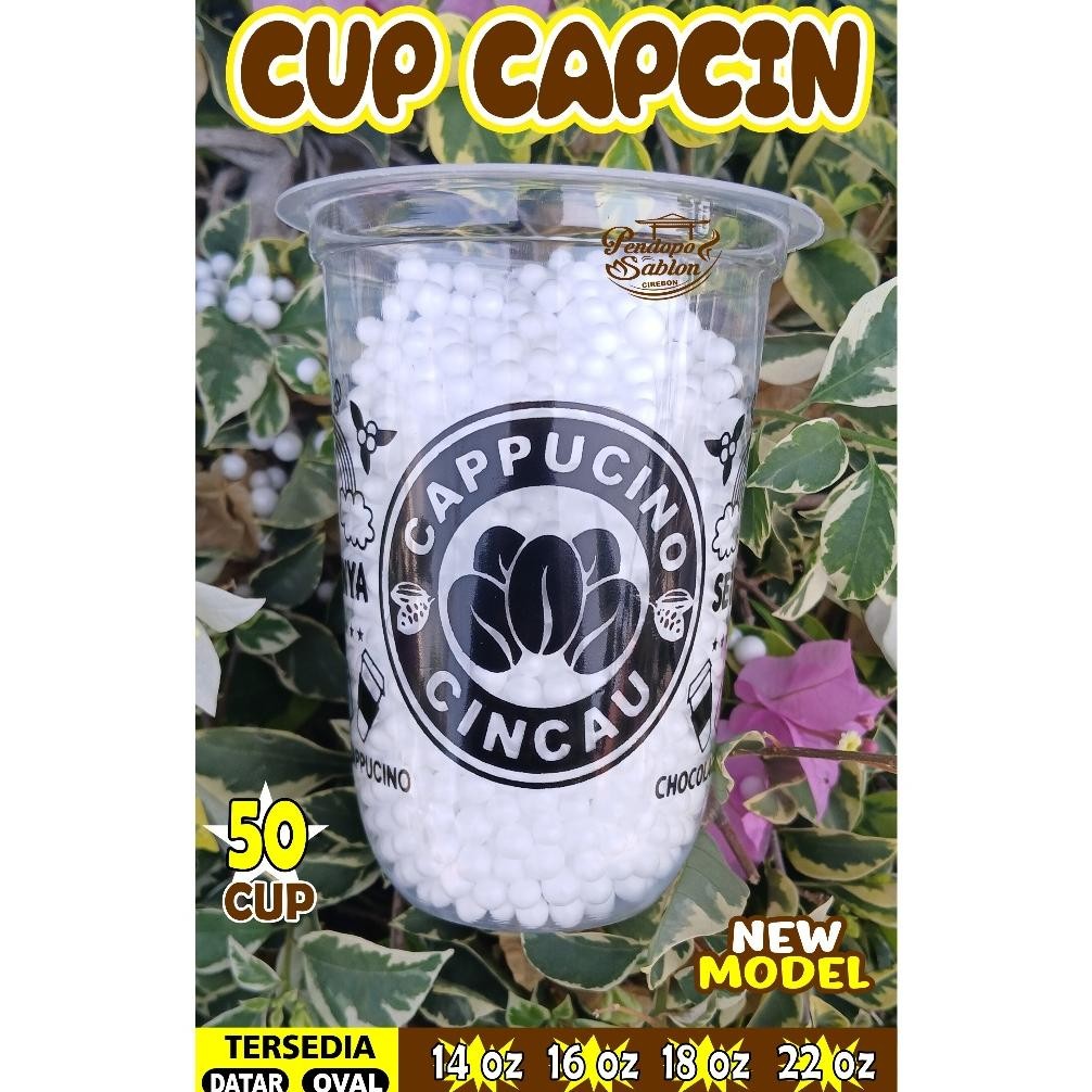 gelas cup plastik CAPCIN NEW DESIGN14oz 16oz 18oz 22oz oval datar / cup boba / sedotan boba bubble /