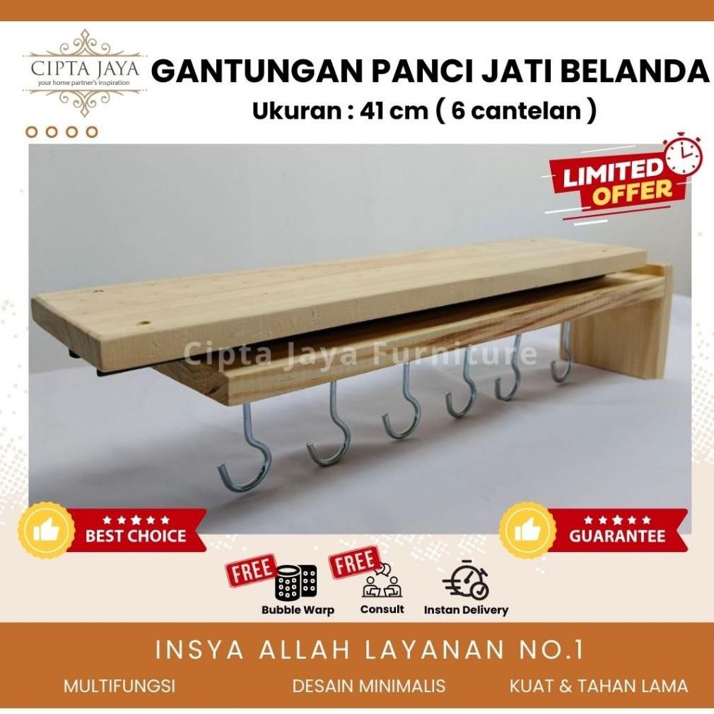 Cipta Jaya - Gantungan Kayu Jati Belanda Panci Wajan Printilan Dapur Tarik Dorong Panjang Kitchen Se
