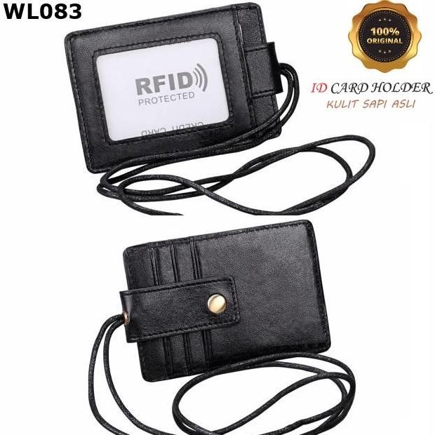 

Wl083-Id - Lanyard Name Tag Id Card Holder Rfid Protection Cowhide Leather Import Gantungan Tempat Kartu Kulit Pria Wanita