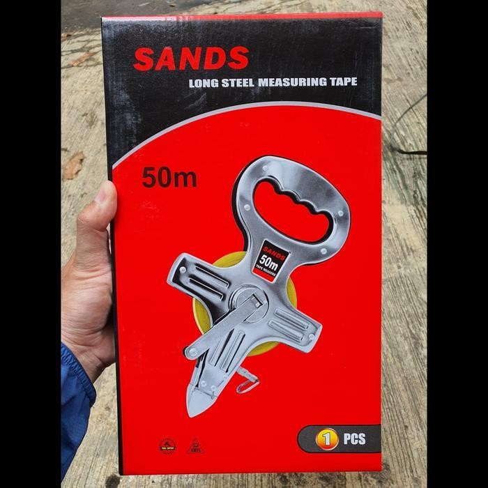 Meteran Tancap Tanah 50M Sands Besi Roll Measuring Tape Steel 50 Meter Original Dan Terpercaya