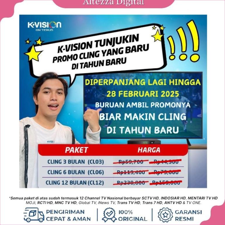 Tv Voucher Paket Cling K-VISION 1Tahun Atau 12Bulan Bromo C2000 K2000 Optus Gardiner Lgsatstar Dan j