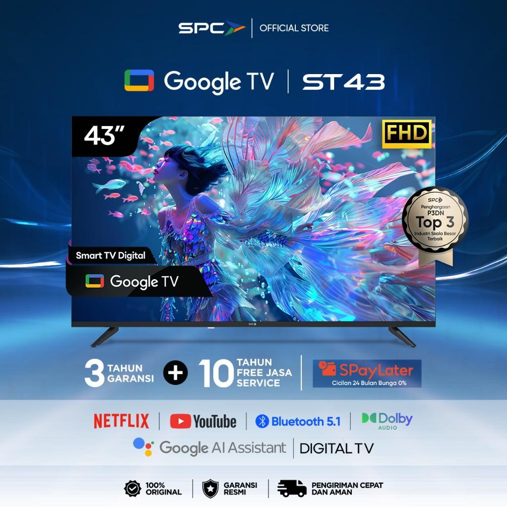 SPC TV43 inch - ST43 Google TV - FHD | Dolby Audio | Google Assistant | Digital TV | Frameless | Ult